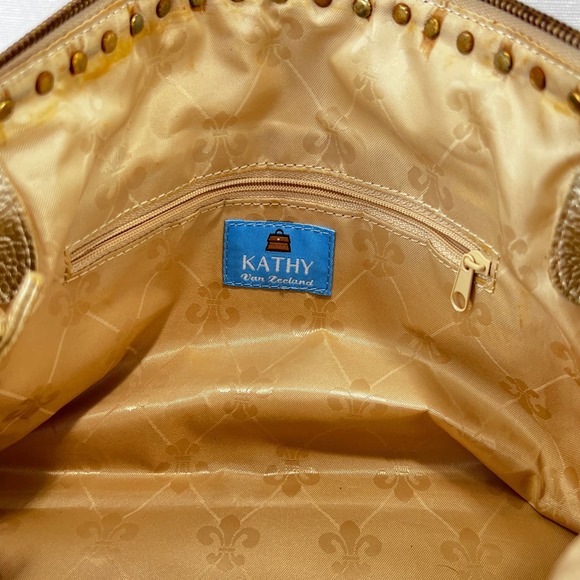 Kathy Van Zeeland Bag Gold Shoulder Bag Handbag Metallic Charms Studded Classic - Picture 6 of 12